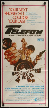 8f0435 TELEFON Aust daybill 1977 great artwork, they'll do anything to stop Charles Bronson!