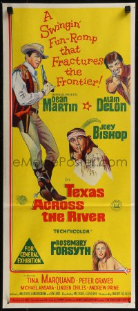 8f0437 TEXAS ACROSS THE RIVER Aust daybill 1966 cowboy Dean Martin, Alain Delon & Indian Joey Bishop!