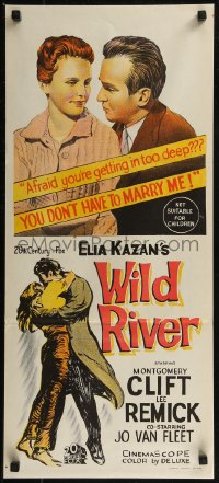 8f0468 WILD RIVER Aust daybill 1960 directed by Elia Kazan, Montgomery Clift embraces Lee Remick!