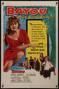 8f0526 BAYOU 1sh 1957 Louisiana Cajun sex, Peter Graves, Bold! Brutal! Barbaric!