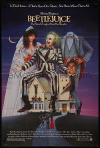 8f0531 BEETLEJUICE 1sh 1988 Tim Burton, Ramsey art of Michael Keaton, Baldwin & Geena Davis!