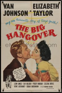 8f0543 BIG HANGOVER 1sh 1950 romantic artwork of pretty Elizabeth Taylor & Van Johnson!