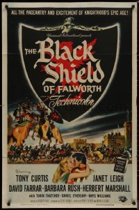 8f0552 BLACK SHIELD OF FALWORTH 1sh 1954 art of knight Tony Curtis & real life wife Janet Leigh