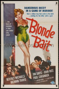 8f0559 BLONDE BAIT 1sh R1950s full-length sexy smoking bad girl Beverly Michaels is a silken trap!
