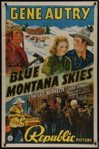 8f0561 BLUE MONTANA SKIES 1sh R1945 singing cowboy Gene Autry, Smiley Burnette, June Storey!