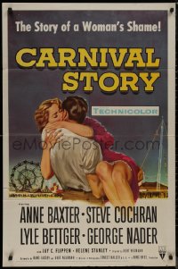 8f0590 CARNIVAL STORY 1sh 1954 sexy Anne Baxter & Steve Cochran in the story of a woman's shame!