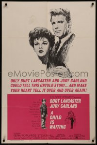 8f0597 CHILD IS WAITING 1sh 1963 Howard Terpning art of Burt Lancaster & Judy Garland, Cassavetes!