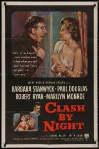 8f0606 CLASH BY NIGHT 1sh 1952 Fritz Lang, art of Barbara Stanwyck, Douglas & Marilyn Monroe shown!