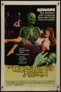 8f0626 CREEPING FLESH 1sh 1972 Christopher Lee, Peter Cushing, cool art of skeleton holding girl!