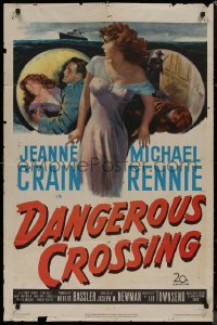 8f0639 DANGEROUS CROSSING 1sh 1953 artwork of very sexy Jeanne Crain in nightie, Michael Rennie!