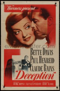 8f0651 DECEPTION 1sh 1946 great close up of Bette Davis & Paul Henreid, Claude Rains