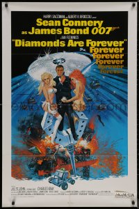 8f0659 DIAMONDS ARE FOREVER 1sh R1980 art of Sean Connery as James Bond 007 by Robert McGinnis!