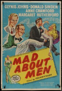 8f0019 MAD ABOUT MEN English 1sh 1954 artwork of sexy mermaid Glynis Johns and wacky guys!