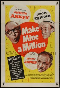 8f0020 MAKE MINE A MILLION English 1sh 1959 Lance Comfort, Arthur Askey, Sabrina, English comedy!