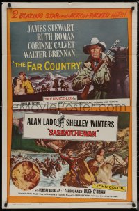 8f0707 FAR COUNTRY/SASKATCHEWAN 1sh 1962 James Stewart, Alan Ladd, cool western artwork!