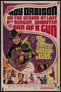 8f0708 FASTEST GUITAR ALIVE 1sh 1967 cool art of singer Roy Orbison playing guitar firing bullets!