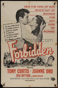 8f0723 FORBIDDEN military 1sh 1954 only Joanne Dru could give Tony Curtis his kind of love!
