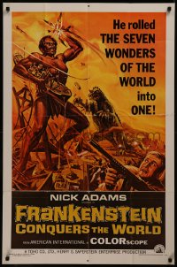 8f0725 FRANKENSTEIN CONQUERS THE WORLD 1sh 1966 Toho, art of monsters terrorizing by Reynold Brown!