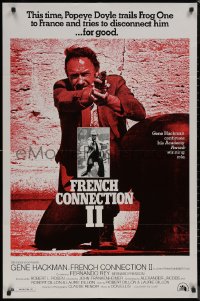 8f0727 FRENCH CONNECTION II style B 1sh 1975 Frankenheimer, c/u of Gene Hackman aiming gun!