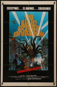 8f0749 GIANT SPIDER INVASION style B 1sh 1975 art of really big bug terrorizing city by Brunner!