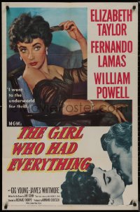 8f0752 GIRL WHO HAD EVERYTHING 1sh 1953 sexy Elizabeth Taylor goes to the underworld for thrills!