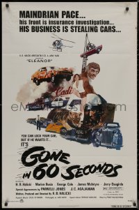 8f0761 GONE IN 60 SECONDS 1sh 1974 cool art of stolen cars by Edward Abrams, crime classic!