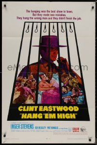 8f0775 HANG 'EM HIGH 1sh 1968 Clint Eastwood, they hung the wrong man, cool art by Kossin!
