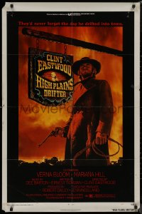 8f0790 HIGH PLAINS DRIFTER 1sh 1973 classic Ron Lesser art of Clint Eastwood holding gun & whip!