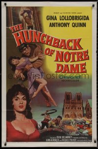 8f0803 HUNCHBACK OF NOTRE DAME 1sh 1957 Anthony Quinn as Quasimodo, sexy Gina Lollobrigida!