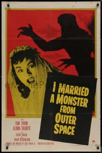 8f0808 I MARRIED A MONSTER FROM OUTER SPACE 1sh 1958 great c/u of Gloria Talbott & alien shadow!