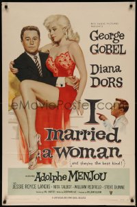 8f0809 I MARRIED A WOMAN 1sh 1958 full-length art of sexy Diana Dors sitting in George Gobel's lap!