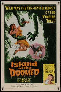 8f0822 ISLAND OF THE DOOMED 1sh 1966 cool art of sexy woman attacked by vampire tree!