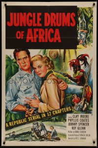 8f0831 JUNGLE DRUMS OF AFRICA 1sh 1952 Clayton Moore with gun & Phyllis Coates, Republic serial!