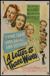 8f0855 LETTER TO THREE WIVES 1sh 1949 Jeanne Crain, Linda Darnell, Ann Sothern, Kirk Douglas!