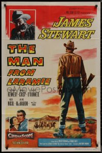 8f0879 MAN FROM LARAMIE 1sh 1955 three images of James Stewart, directed by Anthony Mann!