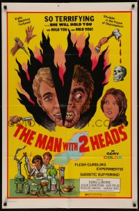 8f0882 MAN WITH TWO HEADS 1sh 1972 William Mishkin horror, shudder in the house of degradation!