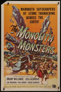 8f0901 MONOLITH MONSTERS 1sh 1957 classic Reynold Brown sci-fi art of living skyscrapers!