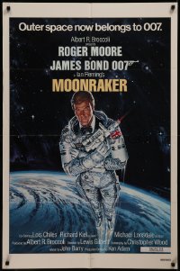 8f0905 MOONRAKER int'l 1sh 1979 art of Roger Moore as James Bond in space by Daniel Goozee!