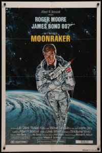 8f0906 MOONRAKER int'l style A teaser 1sh 1979 art of Roger Moore as Bond in space by Goozee!