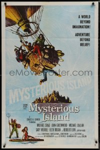 8f0918 MYSTERIOUS ISLAND 1sh 1961 Ray Harryhausen, Jules Verne sci-fi, cool hot-air balloon image!