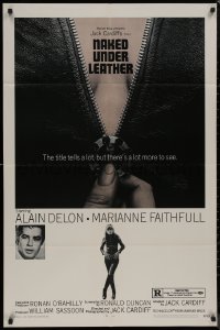 8f0920 NAKED UNDER LEATHER 1sh 1970 Alain Delon, super c/u of sexy Marianne Faithfull unzipping!
