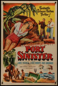 8f0968 PORT SINISTER 1sh 1953 great art of man shooting at giant crab attacking bound girl!