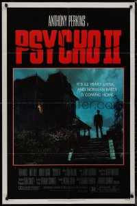 8f0976 PSYCHO II 1sh 1983 Anthony Perkins as Norman Bates, cool creepy image of classic house!