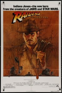 8f0984 RAIDERS OF THE LOST ARK 1sh 1981 great art of adventurer Harrison Ford by Richard Amsel