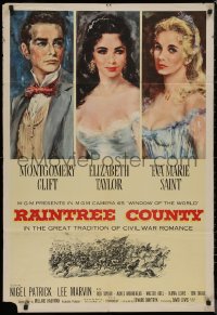 8f0987 RAINTREE COUNTY 1sh 1957 art of Montgomery Clift, Elizabeth Taylor & Eva Marie Saint!