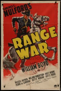 8f0988 RANGE WAR 1sh 1939 western art of William Boyd as Hopalong Cassidy on his horse, ultra rare!