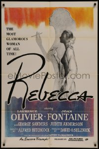 8f0994 REBECCA 1sh R1970s Hitchcock, Grinsson art of Laurence Olivier & Joan Fontaine!
