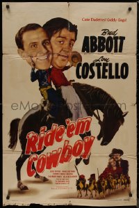 8f1005 RIDE 'EM COWBOY 1sh R1949 great image of wacky Abbott & Costello on horseback!