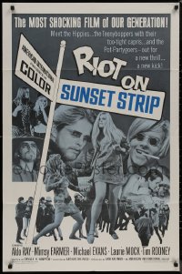 8f1007 RIOT ON SUNSET STRIP 1sh 1967 hippies with too-tight capris, crazy pot-partygoers!