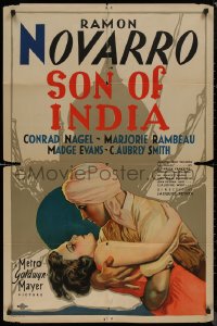 8f1060 SON OF INDIA 1sh 1931 romantic close up art of Ramon Novarro holding Madge Evans, ultra rare!